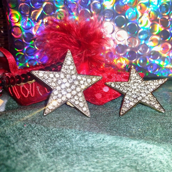 Crystal Encrusted Star Clip-on Earrings - Picture 3 of 12